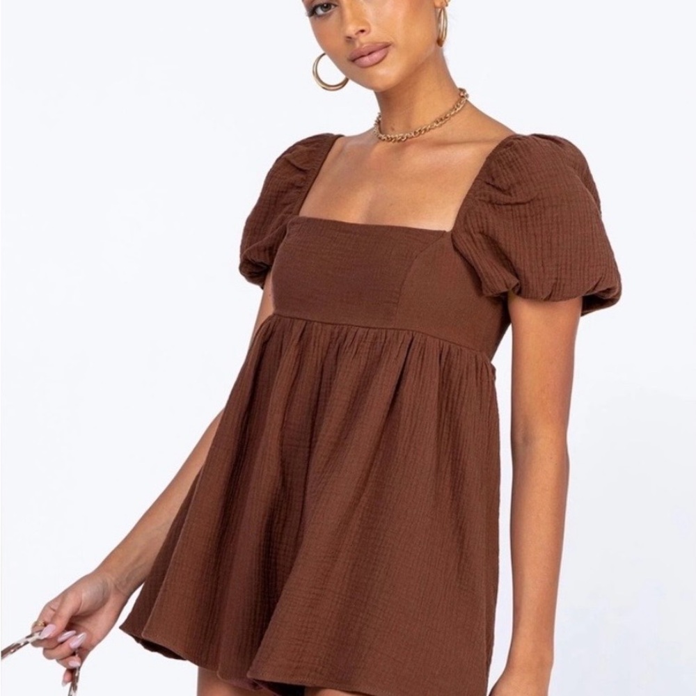 Princess Polly Brown Puff Sleeve Romper